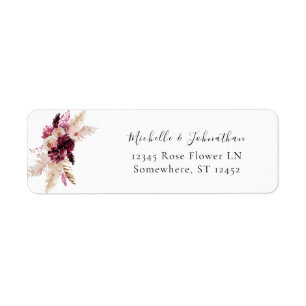 Boho Burgundy & Pink Floral Pampas Return Address Label