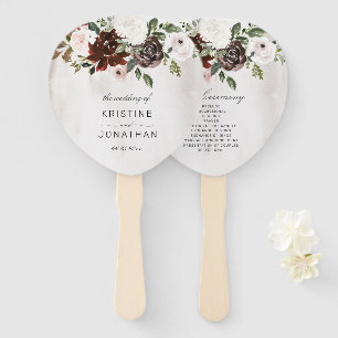 Boho Burgundy Pink Rose Floral Wedding Program  Hand Fan