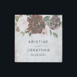 Boho Burgundy Pink Rose Watercolor Floral Wedding Stone Magnet<br><div class="desc">This elegant boho floral wedding stone magnet features hand painted burgundy and blush pink watercolor roses with greenery on the left and to the right is your names and return address to personalise on a shiny champagne and tan watercolor background. Designed by Susan Coffey.</div>