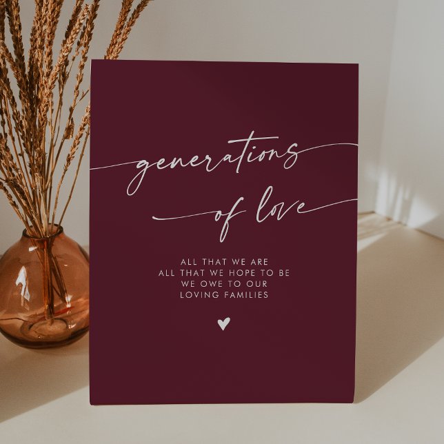 Boho Burgundy Red Generations of Love Wedding Pedestal Sign (Creator Uploaded)