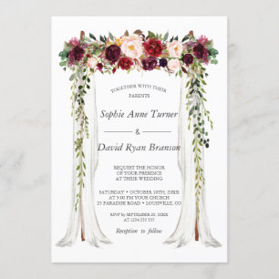 Boho Burgundy Red Pink Floral  Canopy Wedding Invitation