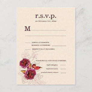 Boho Burgundy Rose RSVP Postcard