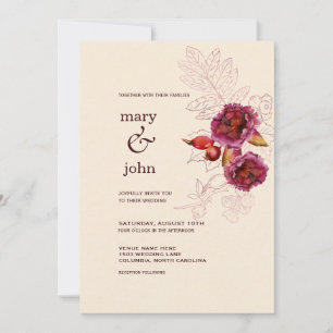 Boho Burgundy Rose Tracery Invitation