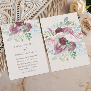 Boho Burgundy Rose Watercolor Wedding Invitation