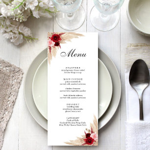 Boho Burgundy Roses and Pampas Grass Menu