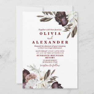 Boho Burgundy Roses fall wedding Invitation