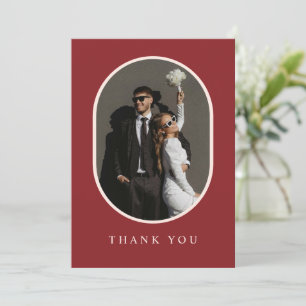 Boho Burgundy Rustic Floral Photo Wedding Thank You Card