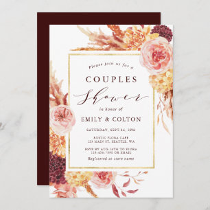 Boho Burgundy Terracotta Floral Couples Shower Invitation