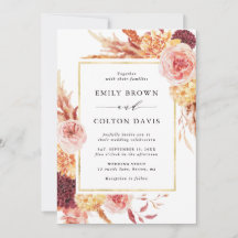Boho Burgundy Terracotta Floral Gold Frame Wedding