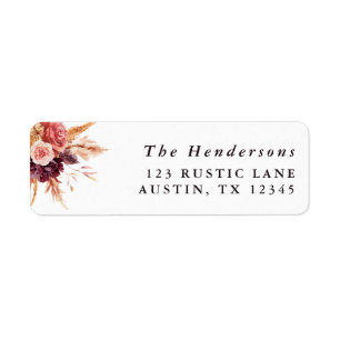 Boho Burgundy Terracotta Floral Return Address  Label