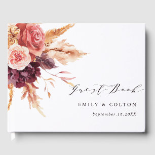 Boho Burgundy Terracotta Floral Wedding Guest Book