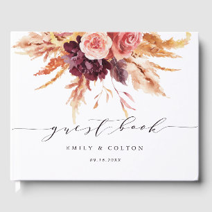 Boho Burgundy Terracotta Floral Wedding Guest Book