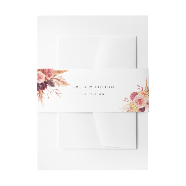 Boho Burgundy Terracotta Floral Wedding Invitation Belly Band (Front Example)