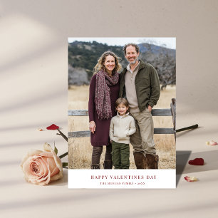 Boho Burgundy Valentines Day Family Photo Greeting Holiday Card