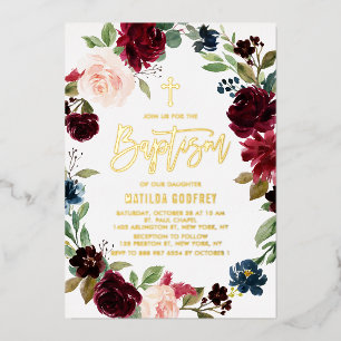 Boho Burgundy Watercolor Floral Wreath Baptism