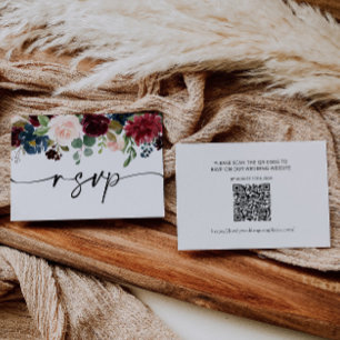 Boho Burgundy  Wedding RSVP QR Code Card