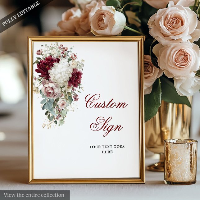 Boho Burgundy White Garden Rose Wedding Custom  Poster (Boho Burgundy White Garden Rose Wedding Custom Poster)