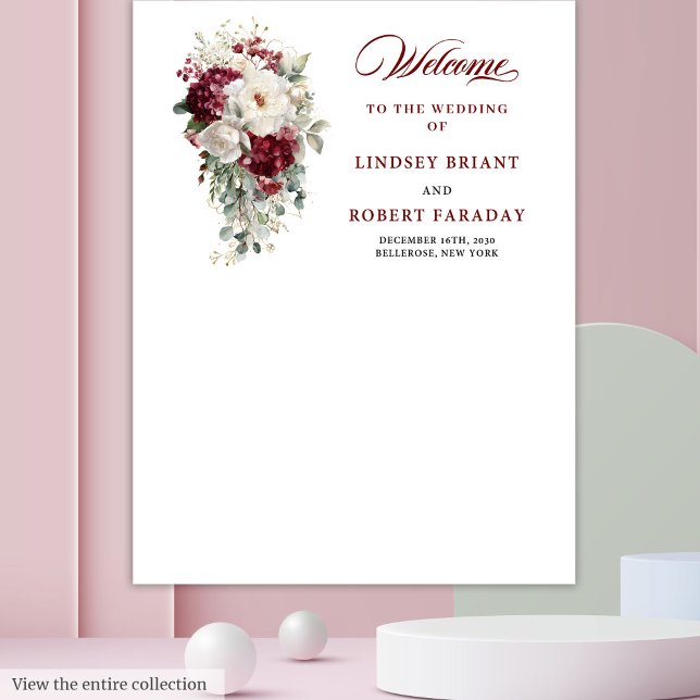 Boho Burgundy White Rustic Floral Wedding Backdrop Tapestry (Boho Burgundy White Rustic Floral Wedding Backdrop)