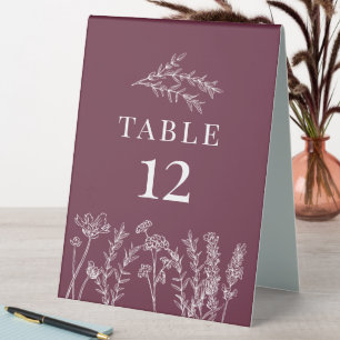 Boho Burgundy Wildflower Table Card Number