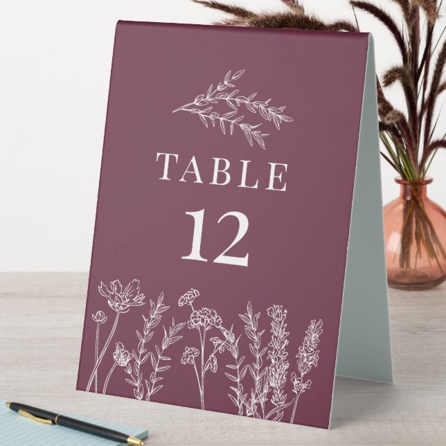 Boho Burgundy Wildflower Table Card Number (In SItu (Table))