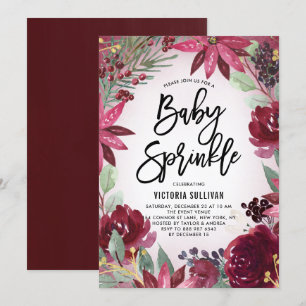 Boho Burgundy Winter Floral Baby Shower Sprinkle Invitation