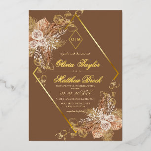 Boho Burn Orange Diamond Gold Wedding Foil