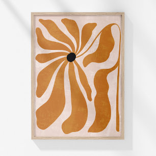 Boho Burnt Orange Beige Abstract Floral Wall Art