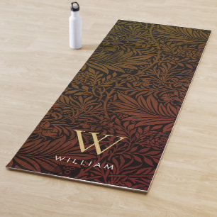 Boho Burnt Orange Botanical Gold Monogram Name Yoga Mat