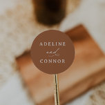 Boho Burnt Orange Calligraphy Wedding Classic Round Sticker<br><div class="desc">Add a finishing touch to your wedding mailings,  decor,  and more with these elegant burnt orange round stickers.</div>