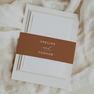 Boho Burnt Orange Calligraphy Wedding Invitation Belly Band