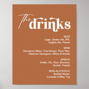 Boho Burnt Orange Drink Menu Wedding Bar Sign