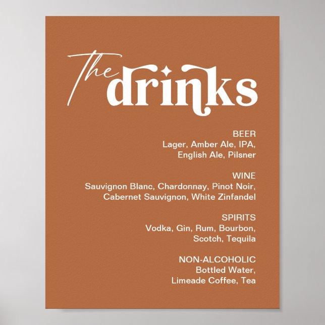 Boho Burnt Orange Drink Menu Wedding Bar Sign (Front)