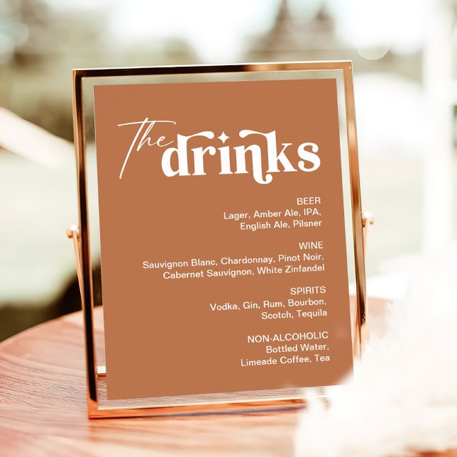 Boho Burnt Orange Drink Menu Wedding Bar Sign (Creator Uploaded)