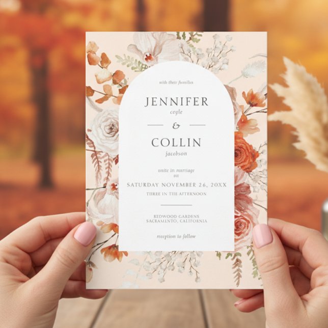 Boho Burnt Orange Fall Floral Arch Peach Invitation (Creator Uploaded)