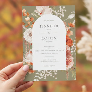 Boho Burnt Orange Fall Floral Arch Sage Invitation