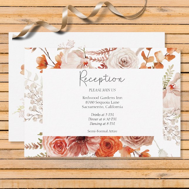 Boho Burnt Orange Floral Arch Monogram White  Enclosure Card (Creator Uploaded)