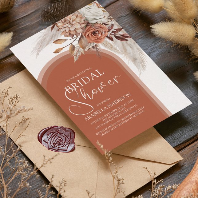 Boho Burnt Orange Floral & Pampas Bridal Shower In Invitation (Creator Uploaded)