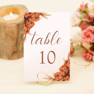 Boho Burnt Orange Floral Terracotta Wedding Table Number