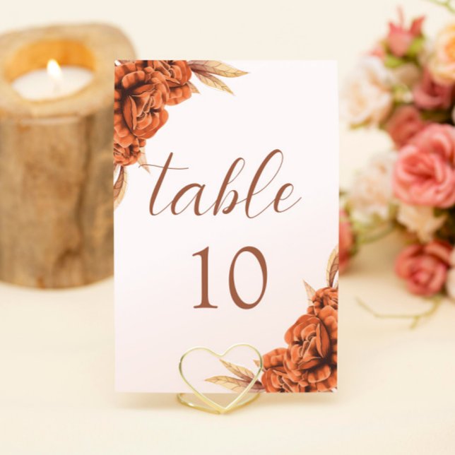Boho Burnt Orange Floral Terracotta Wedding Table Number (Creator Uploaded)