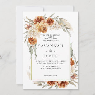 Boho Burnt Orange Floral With Frame Wedding Invitation