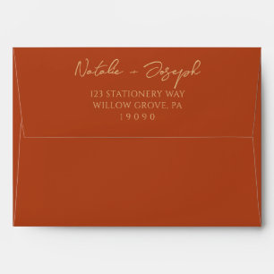 Boho Burnt Orange Hand Written Terracotta Wedding Envelope