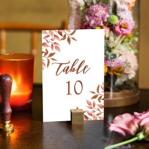 Boho Burnt Orange Leaves Terracotta Wedding Table Number