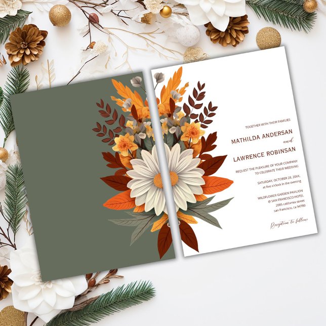 Boho Burnt Orange Sage Floral  Fall Wedding  Invitation (Boho Burnt Orange Sage Floral Fall Wedding Invitation)