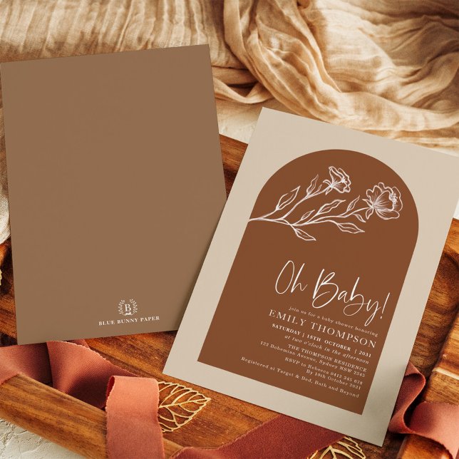 Boho Burnt Orange Terracotta Arch Baby Shower Invitation (Creator Uploaded)