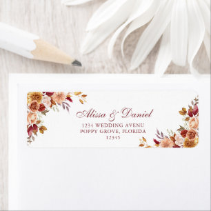 Boho Burnt Orange Terracotta Floral Address Return Address Label