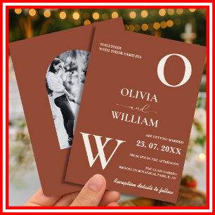 Boho Burnt Orange Terracotta Rustic Photo Wedding  Invitation