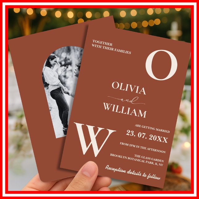 Boho Burnt Orange Terracotta Rustic Photo Wedding  Invitation (Creator Uploaded)