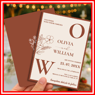 Boho Burnt Orange Terracotta Rustic Wedding  Invitation