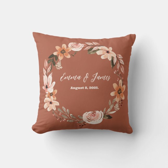 Boho Burnt Orange Watercolor Floral Personalised  Cushion (Front)
