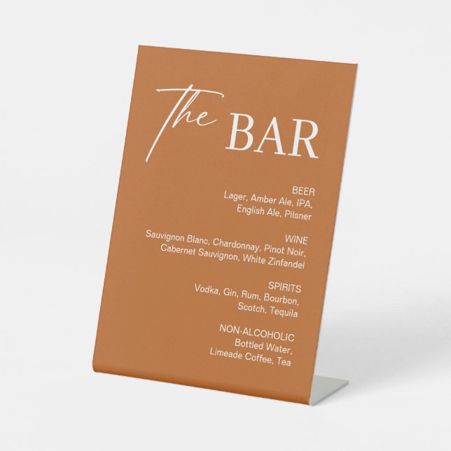 Boho Burnt Orange Wedding Bar Pedestal Sign (Front)